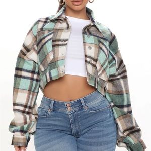 Getting Caught Up Plaid Jacket Sage Green/Combo